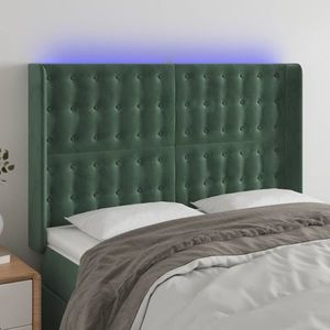 vidaXL Tăblie de pat cu LED, verde închis, 147x16x118/128 cm, catifea imagine