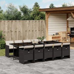 vidaXL Set mobilier de exterior cu perne, 11 piese, negru, poliratan imagine