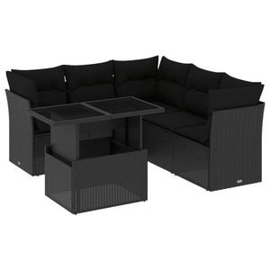 vidaXL Set mobilier de grădină cu perne, 6 piese, negru, poliratan imagine