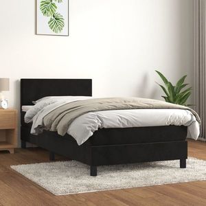 vidaXL Pat box spring cu saltea, negru, 100x200 cm, catifea imagine