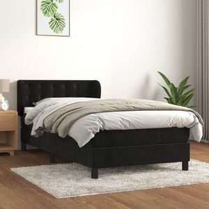 vidaXL Pat box spring cu saltea, negru, 100x200 cm, catifea imagine