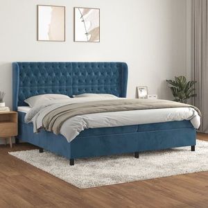 vidaXL Pat box spring cu saltea, albastru închis, 200x200 cm, catifea imagine