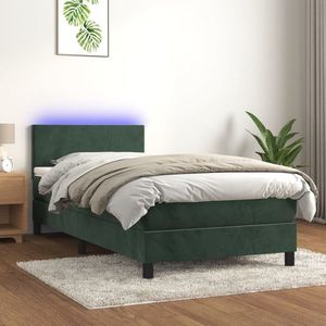 vidaXL Pat continental cu saltea și LED verde închis 80x200 cm catifea imagine