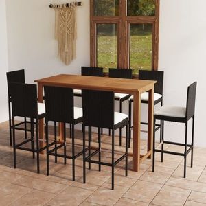 vidaXL Set mobilier bar de grădină cu perne, 9 piese, negru imagine