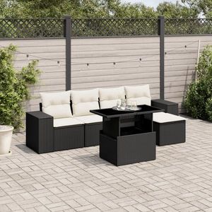 vidaXL Set mobilier de grădină cu perne, 6 piese, negru, poliratan imagine