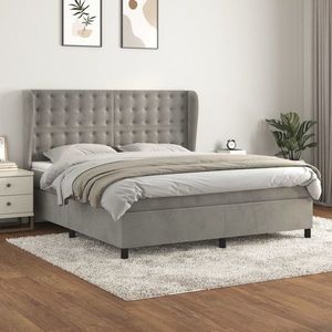 vidaXL Pat box spring cu saltea, gri deschis, 160x200 cm, catifea imagine