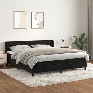 vidaXL Pat box spring cu saltea, negru, 160x200 cm, catifea imagine