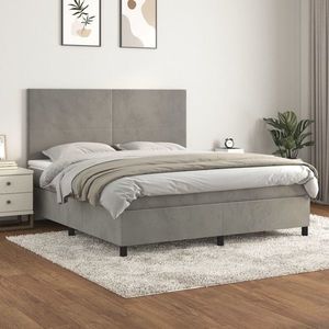 vidaXL Pat box spring cu saltea, gri deschis, 160x200 cm, catifea imagine