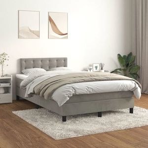 vidaXL Pat box spring cu saltea, gri deschis, 120x200 cm, catifea imagine