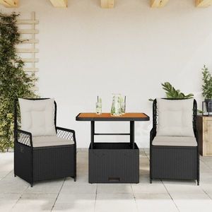 vidaXL Set mobilier de grădină cu perne, 3 piese, negru, poliratan imagine