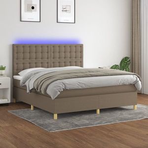 vidaXL Pat cu arcuri, saltea și LED, gri taupe, 160x200 cm, textil imagine