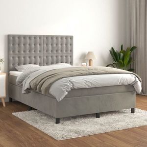 vidaXL Pat box spring cu saltea, gri deschis, 140x200 cm, catifea imagine