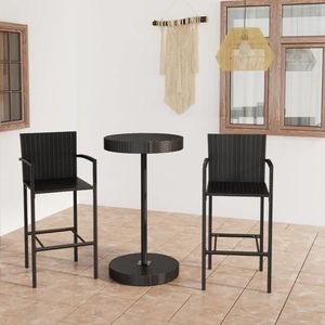 vidaXL Set mobilier bar de grădină, 3 piese, negru, poliratan imagine