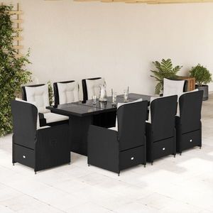 vidaXL Set mobilier de grădină cu perne, 9 piese, negru, poliratan imagine