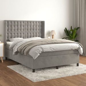 vidaXL Pat box spring cu saltea, gri deschis, 140x200 cm, catifea imagine