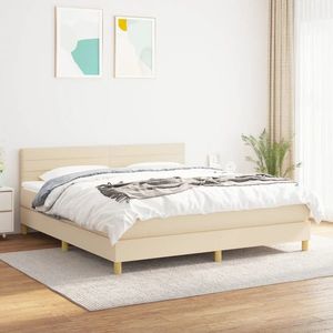 vidaXL Pat box spring cu saltea, crem, 160x200 cm, material textil imagine