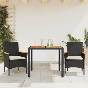 vidaXL Set mobilier grădină perne 3 piese negru poliratan/lemn acacia imagine