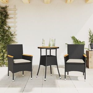 vidaXL Set mobilier grădină perne 3 piese negru poliratan/lemn acacia imagine