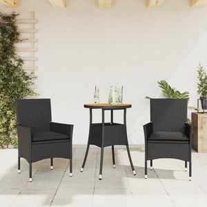 vidaXL Set mobilier grădină perne 3 piese negru poliratan/lemn acacia imagine