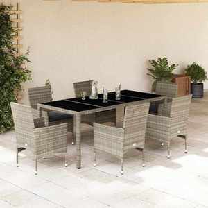 vidaXL Set mobilier de exterior cu perne, 7 piese, gri deschis, poliratan imagine