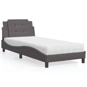 vidaXL Pat cu saltea, gri, 80x200 cm, piele ecologică imagine