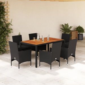 vidaXL Set mobilier grădină perne 7 piese negru poliratan/lemn acacia imagine