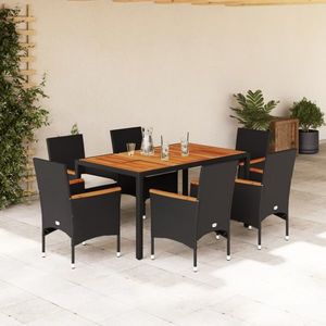 vidaXL Set mobilier grădină perne 7 piese negru poliratan/lemn acacia imagine