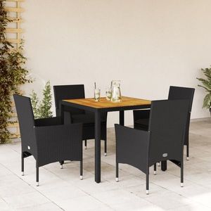 vidaXL Set mobilier grădină perne 5 piese negru poliratan/lemn acacia imagine