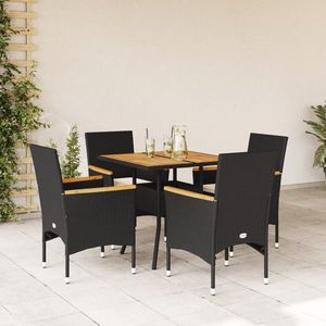 vidaXL Set mobilier grădină, 5 piese, negru, poliratan, lemn acacia imagine