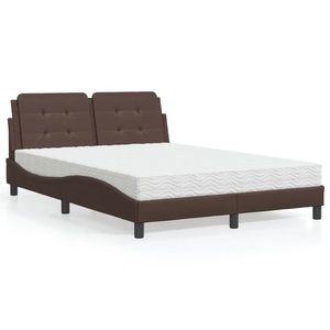 vidaXL Pat cu saltea, maro, 140x190 cm, piele ecologică imagine