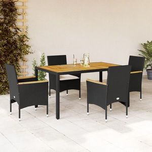 vidaXL Set mobilier grădină perne 5 piese negru poliratan/lemn acacia imagine