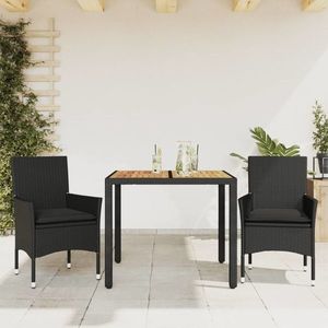 vidaXL Set mobilier grădină perne 3 piese negru poliratan/lemn acacia imagine