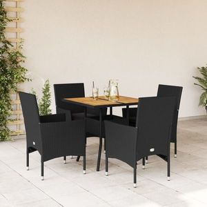 vidaXL Set mobilier grădină perne 5 piese negru poliratan/lemn acacia imagine