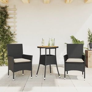 vidaXL Set mobilier grădină perne 3 piese negru poliratan/lemn acacia imagine