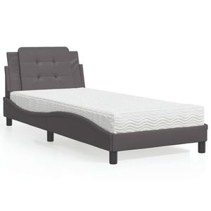 vidaXL Pat cu saltea, gri, 90x190 cm, piele ecologică imagine