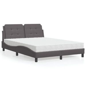 vidaXL Pat cu saltea, gri, 140x190 cm, piele ecologică imagine