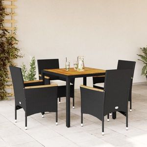 vidaXL Set mobilier grădină perne 5 piese negru poliratan/lemn acacia imagine