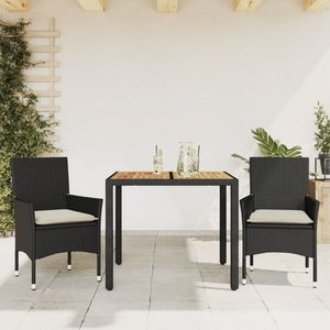 vidaXL Set mobilier grădină perne 3 piese negru poliratan/lemn acacia imagine