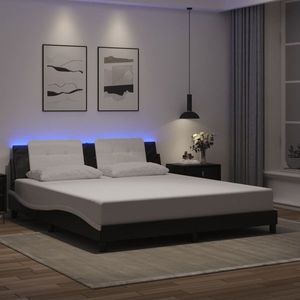 vidaXL Cadru de pat cu LED, negru și alb, 180x200 cm, piele ecologică imagine