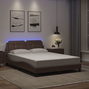 vidaXL Cadru de pat cu lumini LED, gri, 120x200 cm, piele ecologică imagine