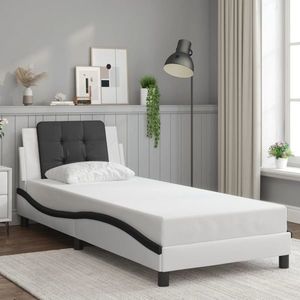 vidaXL Cadru de pat cu tăblie alb și negru 90x190 cm piele artificială imagine