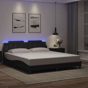 vidaXL Cadru de pat cu lumini LED, negru, 180x200 cm, piele ecologică imagine