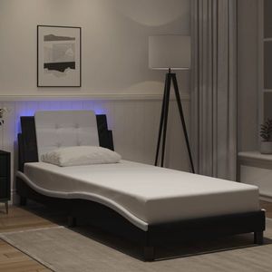 vidaXL Cadru de pat cu lumini LED negru/alb 90x190 cm piele ecologică imagine