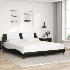 vidaXL Cadru de pat cu tăblie negru și alb 180x200cm piele artificială imagine