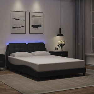 vidaXL Cadru de pat cu lumini LED, negru, 140x200 cm, piele ecologică imagine