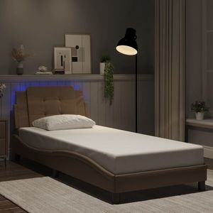 vidaXL Cadru de pat cu LED, cappuccino, 100x200 cm, piele ecologică imagine