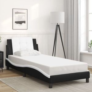 vidaXL Cadru de pat cu tăblie negru și alb 90x190 cm piele artificială imagine