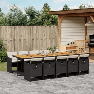 vidaXL Set mobilier de exterior cu perne, 11 piese, negru, poliratan imagine