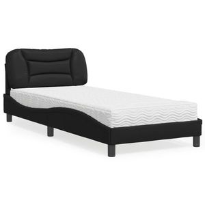 vidaXL Pat continental cu saltea, negru, 80x200 cm, piele ecologică imagine