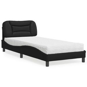 vidaXL Pat cu saltea, negru, 90x200 cm, piele ecologică imagine